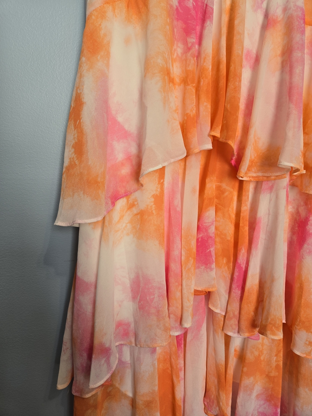 Wayf Chelsea Tiered Ruffle Maxi Dress Passion Tie Dye Orange & Pink - Picture 2 of 4